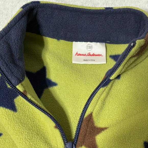 Hanna Andersson 110 Size 5 Fleece 1/4 Zip Pullover Green Blue Stars - Picture 3 of 6